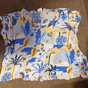 Nicole Miller Blue and Cream Linen Top